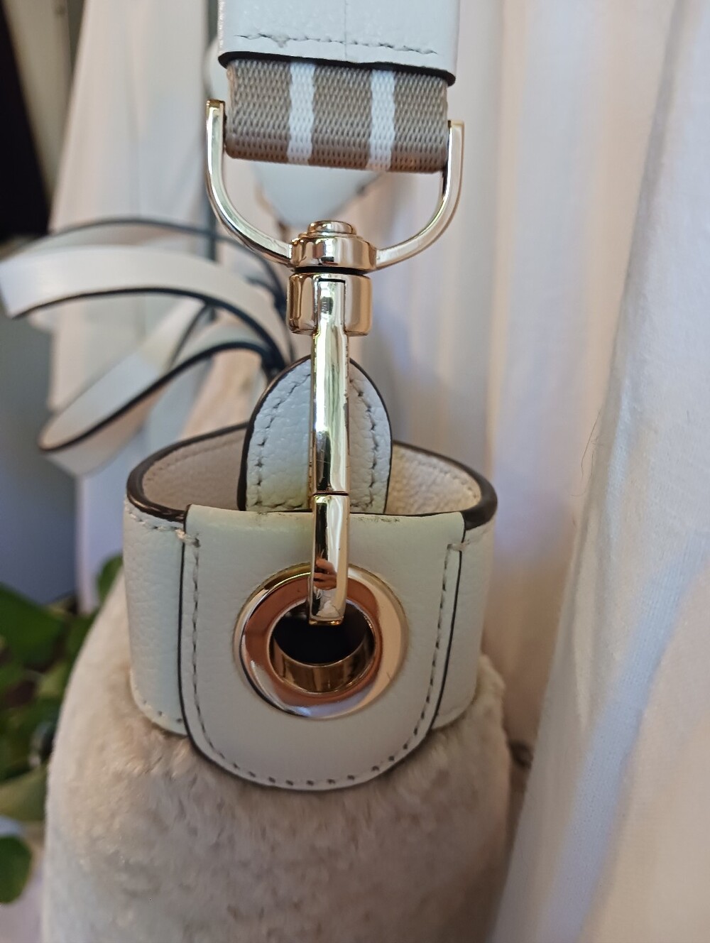 Kate Spade New York Rosie Satchel Natural Faux Shearling Pebbled Leather Trim - Picture 15 of 16